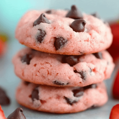 Strawberry Cake Mix Cookies With Chocolate Chips