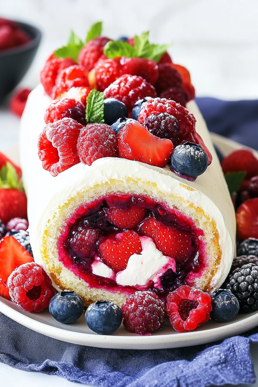 Berry Vanilla Cake Roll Recipe That Adds a Burst of Summer Flavors to Your Dessert Table Final Dish Presentation