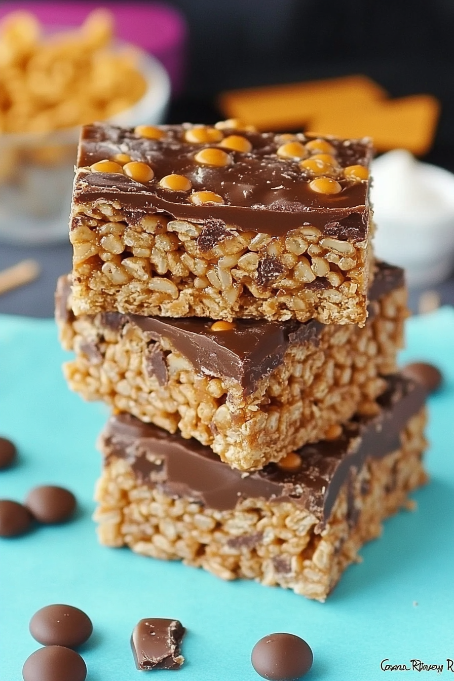 Caramel Rolo Rice Krispie Treats Recipe Final Dish Presentation