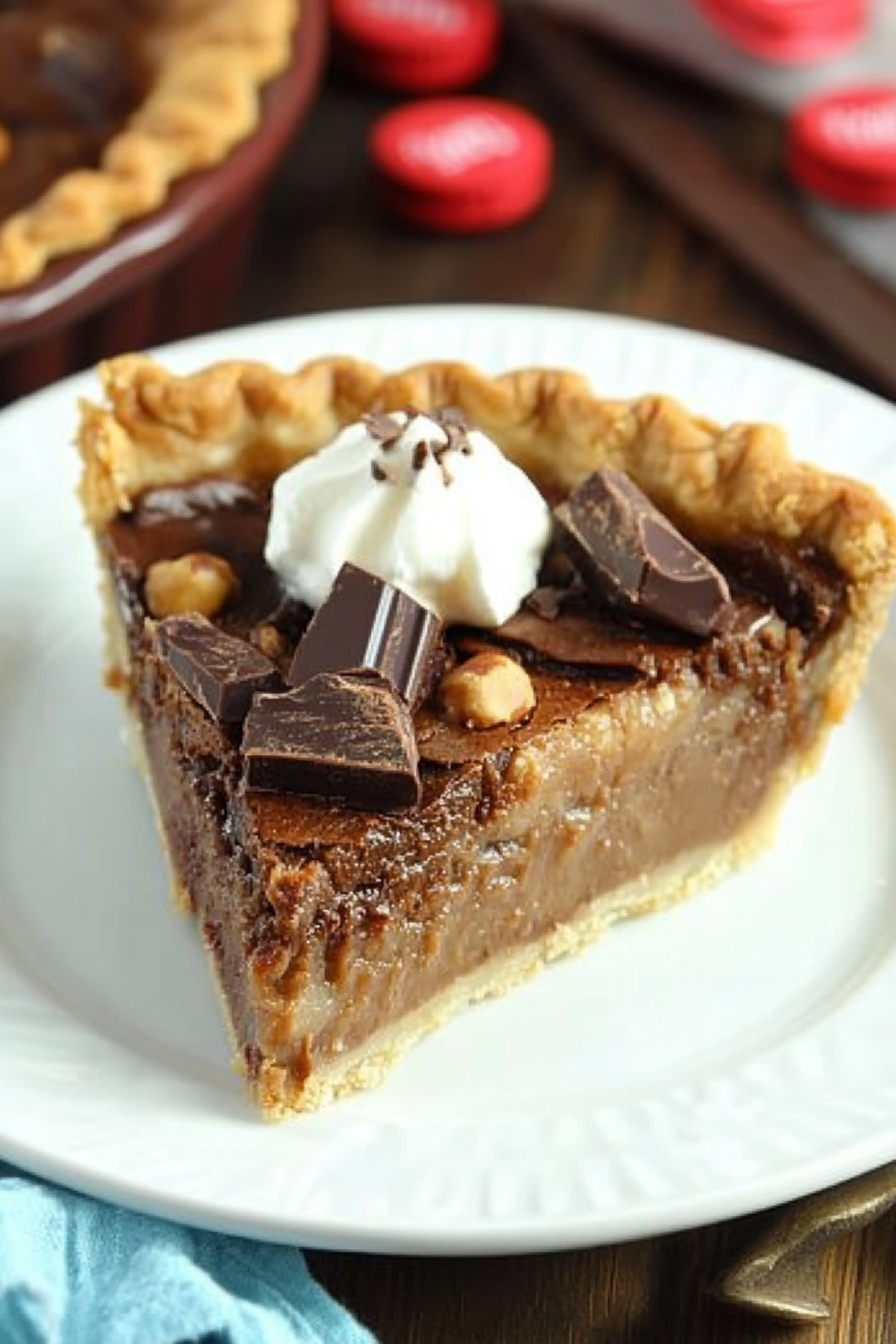 Chocolate Hazelnut Chess Pie with Rolos Recipe Final Dish Presentation