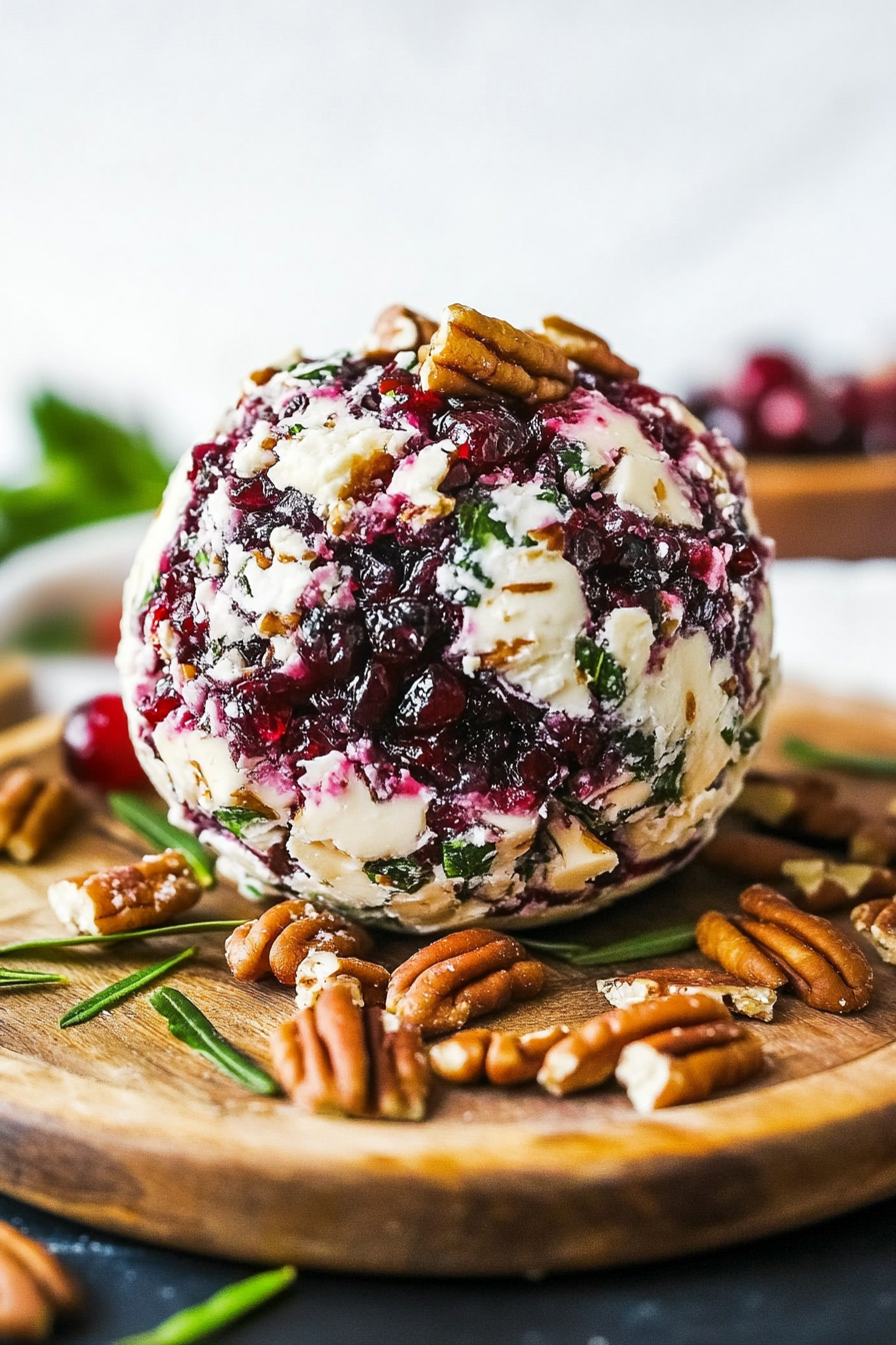 Cranberry Pecan Cheese Ball Recipe Final Dish Presentation