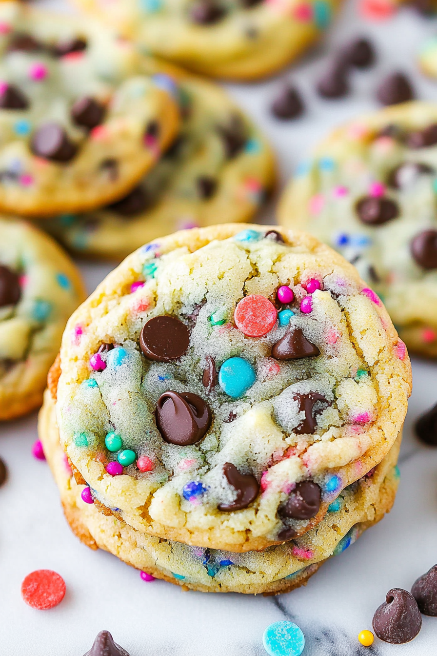 Funfetti Cake Batter Chocolate Chip Cookie Recipe Final Dish Presentation