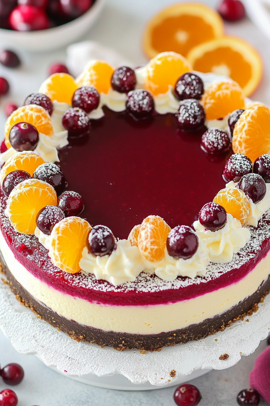 No-Bake Sparkling Cranberry Orange Cheesecake Recipe Final Dish Presentation