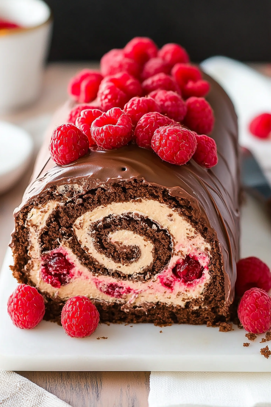 Raspberry Chocolate Cake Roll Recipe Final Dish Presentation