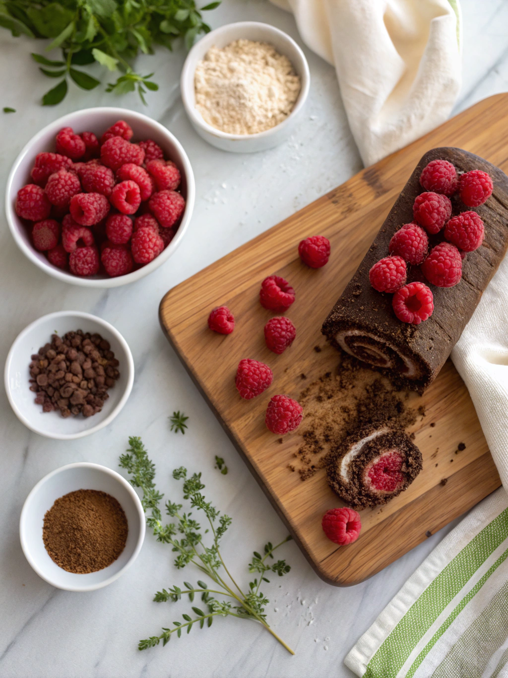 Raspberry Chocolate Cake Roll Recipe ingredients