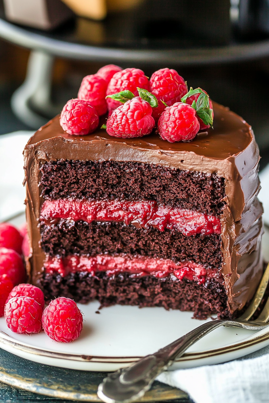 Raspberry Chocolate Layer Cake Recipe Final Dish Presentation