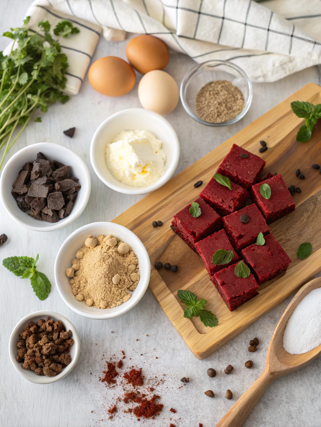 Red Velvet Cheesecake Chocolate Chip Cookie Bars Recipe ingredients