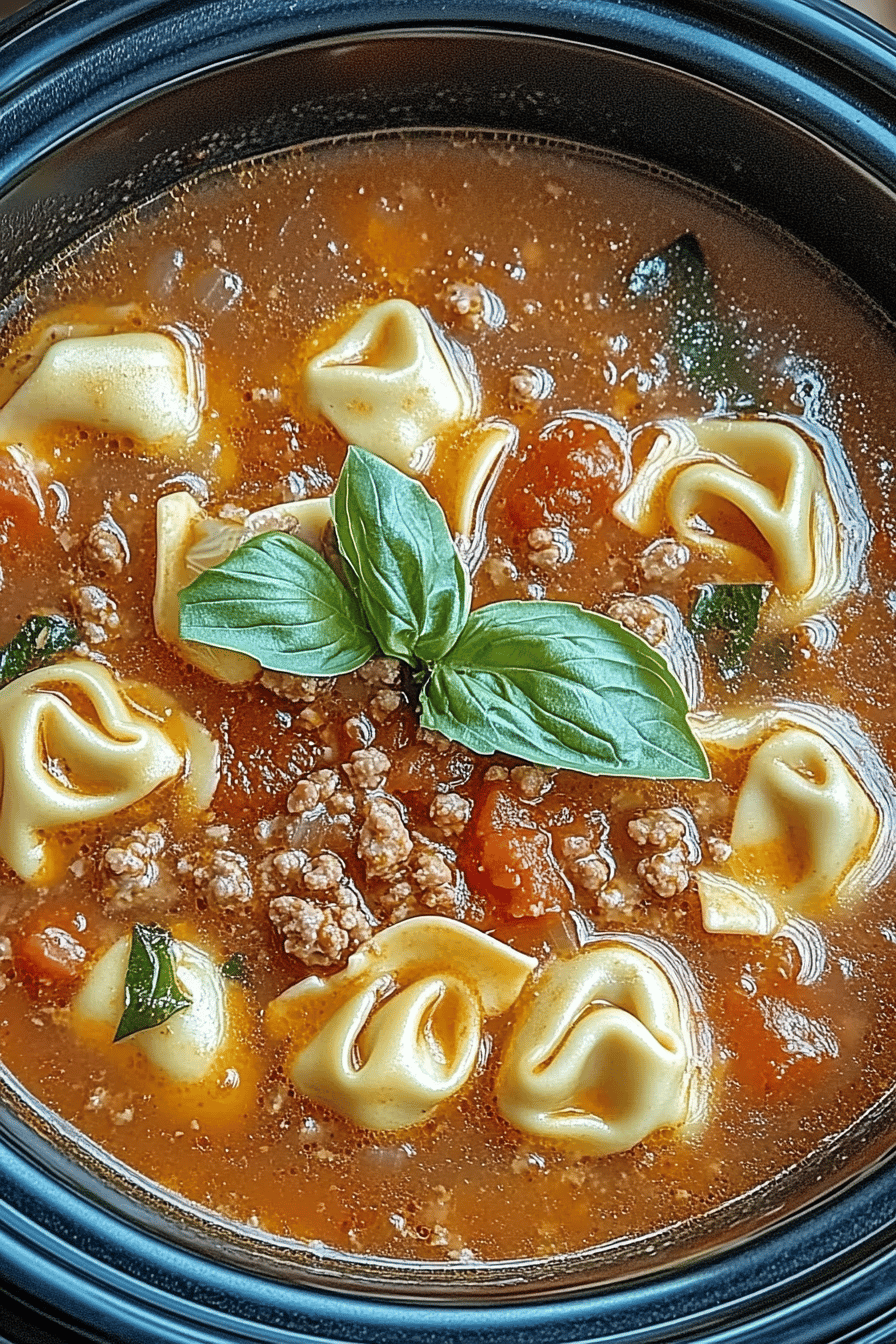 Slow Cooker Tomato Tortellini Soup with Ground Beef ingredients