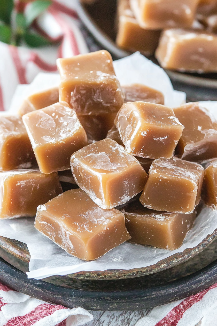 Soft and Chewy Homemade Caramels Recipe Final Dish Presentation