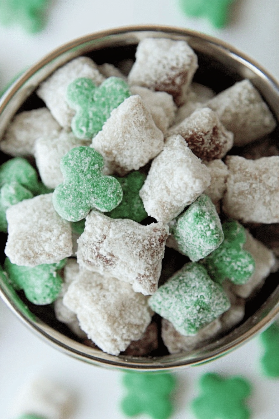 St. Patrick's Day Baileys Irish Cream Puppy Chow Recipe Final Dish Presentation