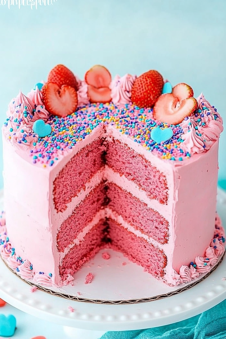 Strawberry Layer Cake Recipe Final Dish Presentation