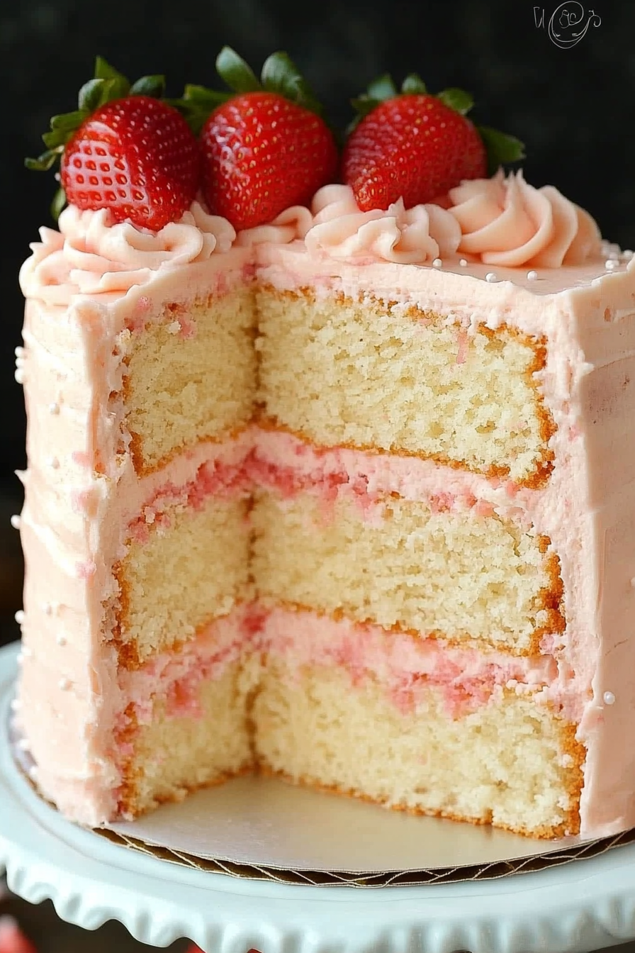 Strawberry Moscato Layer Cake Recipe Final Dish Presentation