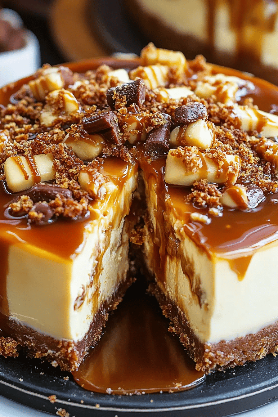 Decadent: Caramel Cheesecake Recipe with Toffee Topping Final Dish Presentation