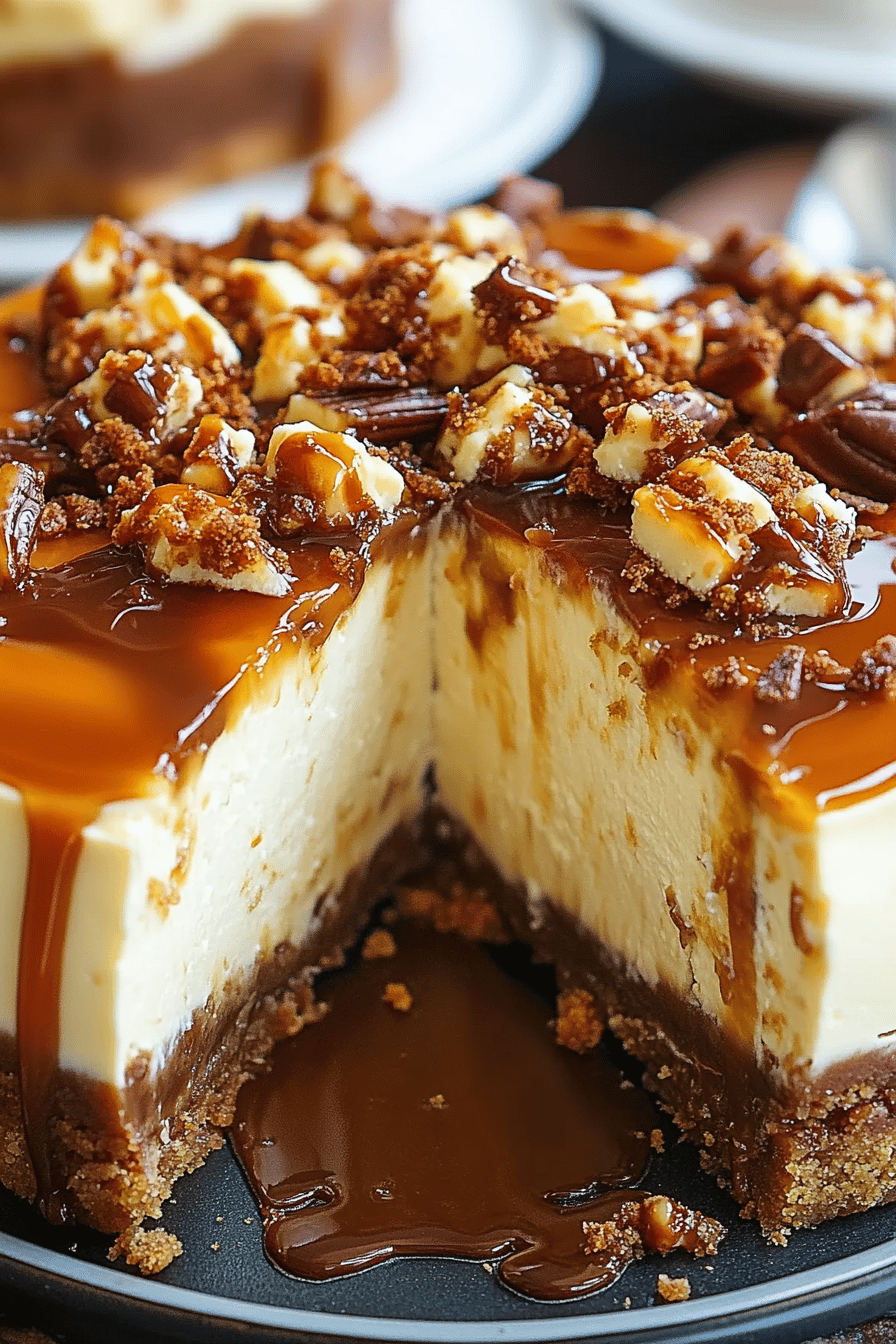 Decadent: Caramel Cheesecake Recipe with Toffee Topping Final Dish Presentation