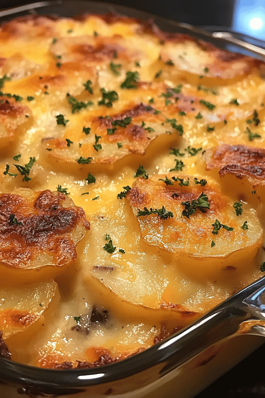Delicious Pork Chop Potato Casserole Recipe: Easy Dinner Idea Final Dish Presentation
