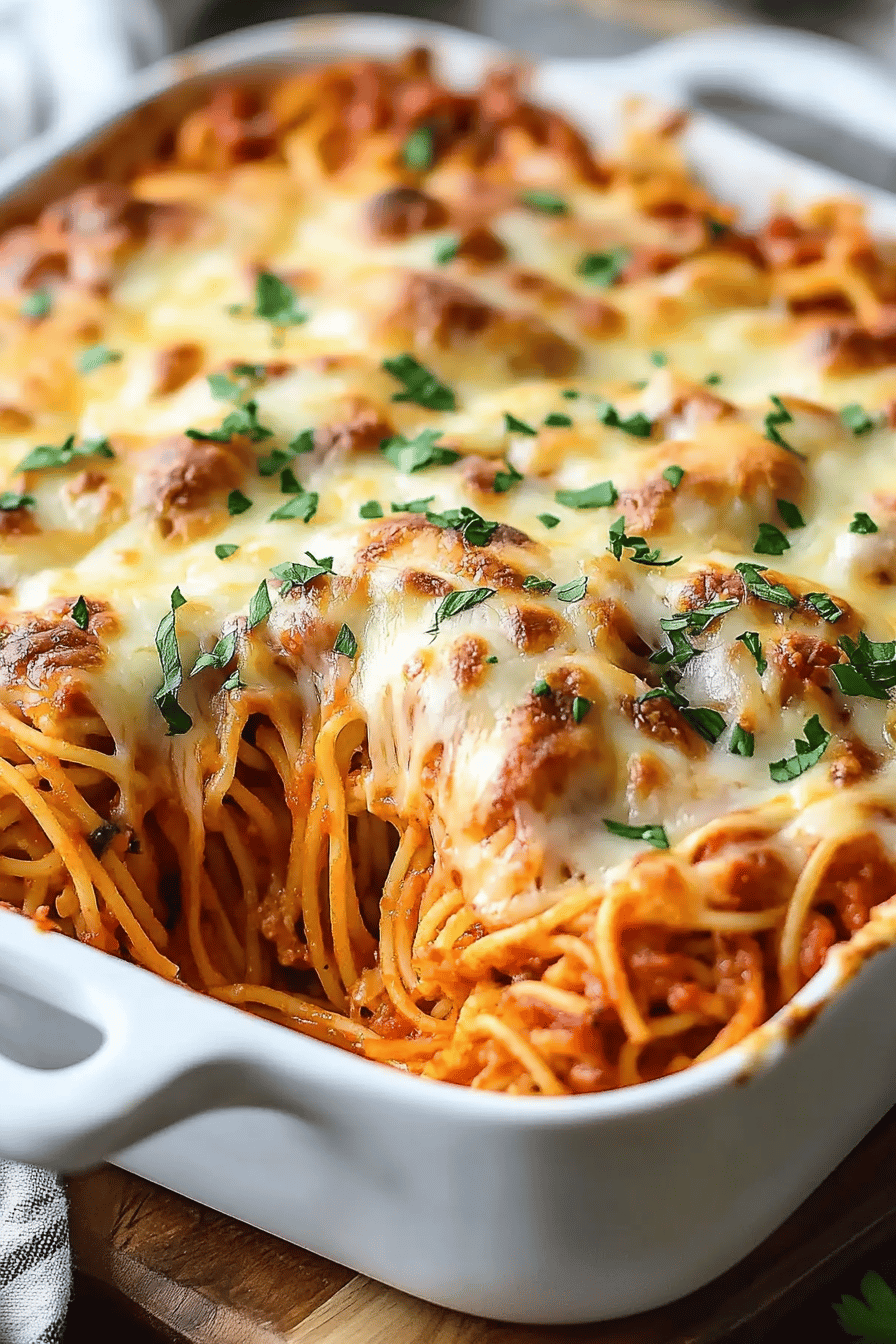Easy Baked Spaghetti Recipe: Cheesy Pasta Delight Final Dish Presentation