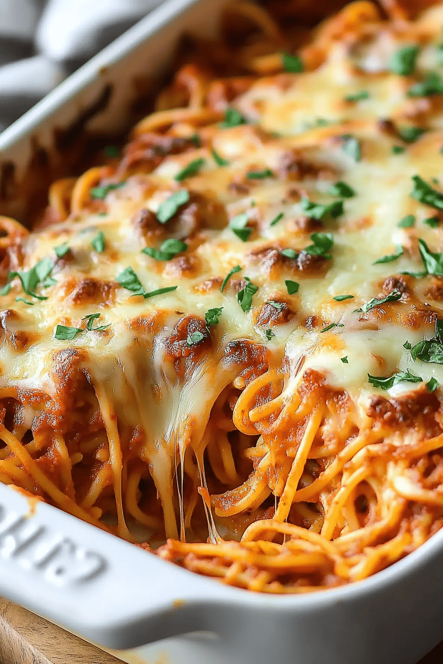 Easy Baked Spaghetti Recipe: Cheesy Pasta Delight Final Dish Presentation