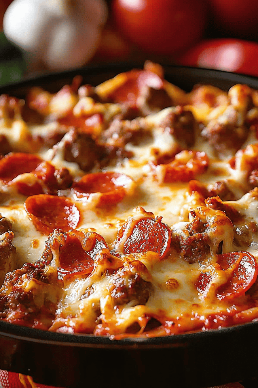 Easy Meat Lovers Pizza Casserole Recipe for Dinner Final Dish Presentation