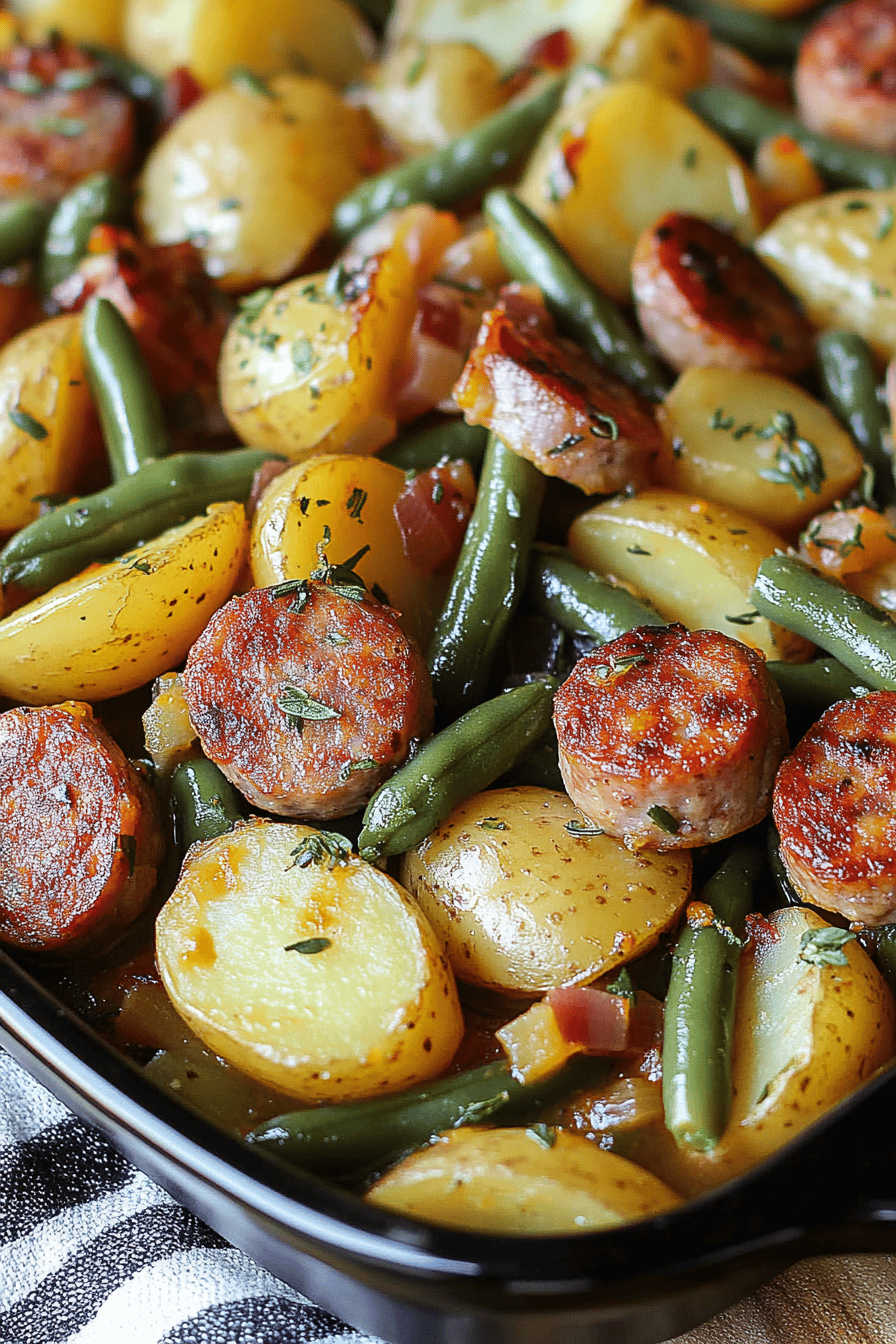 Sausage Green Bean Potato Casserole: Easy Dinner Final Dish Presentation