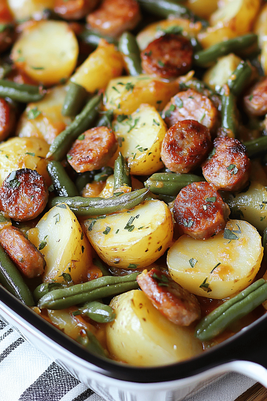 Sausage Green Bean Potato Casserole: Easy Dinner Final Dish Presentation