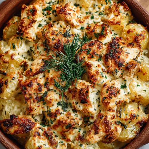Creamy Garlic Cheesy Chicken Potatoes