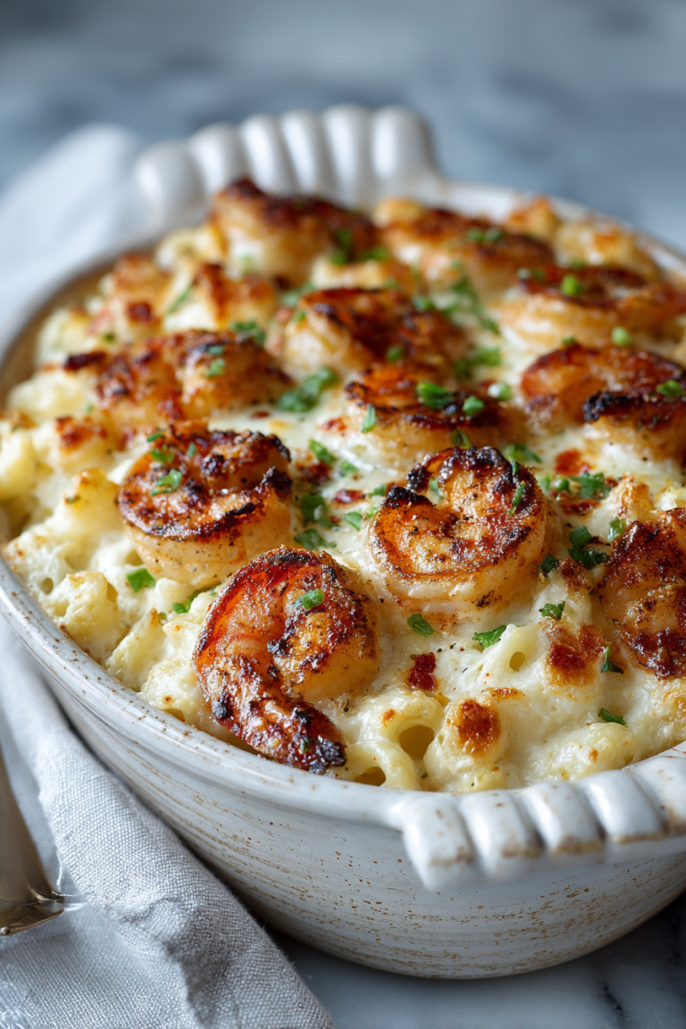 Creamy Garlic Shrimp Pasta Bake