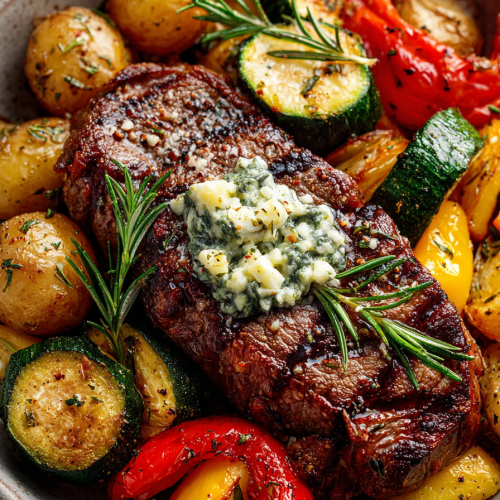 Garlic Butter Steak With Roasted Veggies