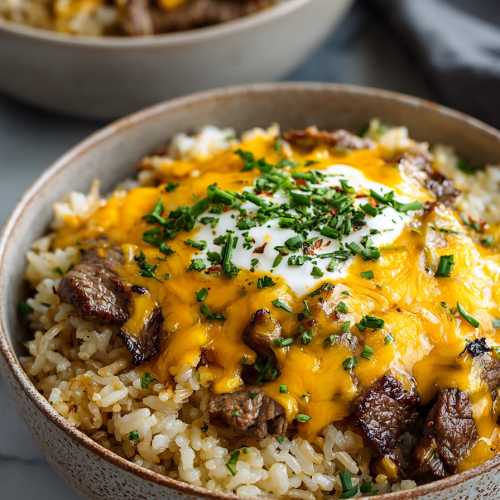 High Protein Philly Cheesesteak Rice Bowls