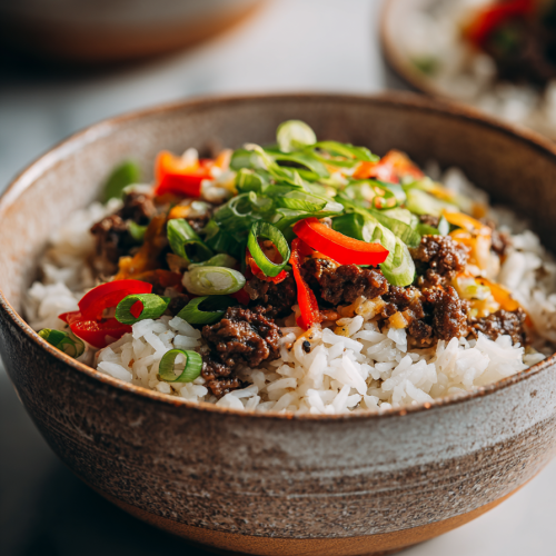 High Protein Philly Cheesesteak Rice Bowls