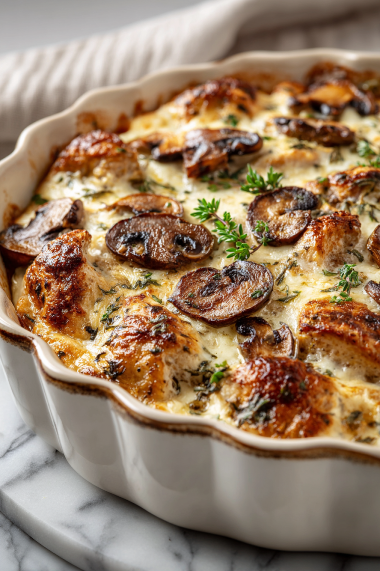 Keto Garlic Chicken Mushroom Casserole