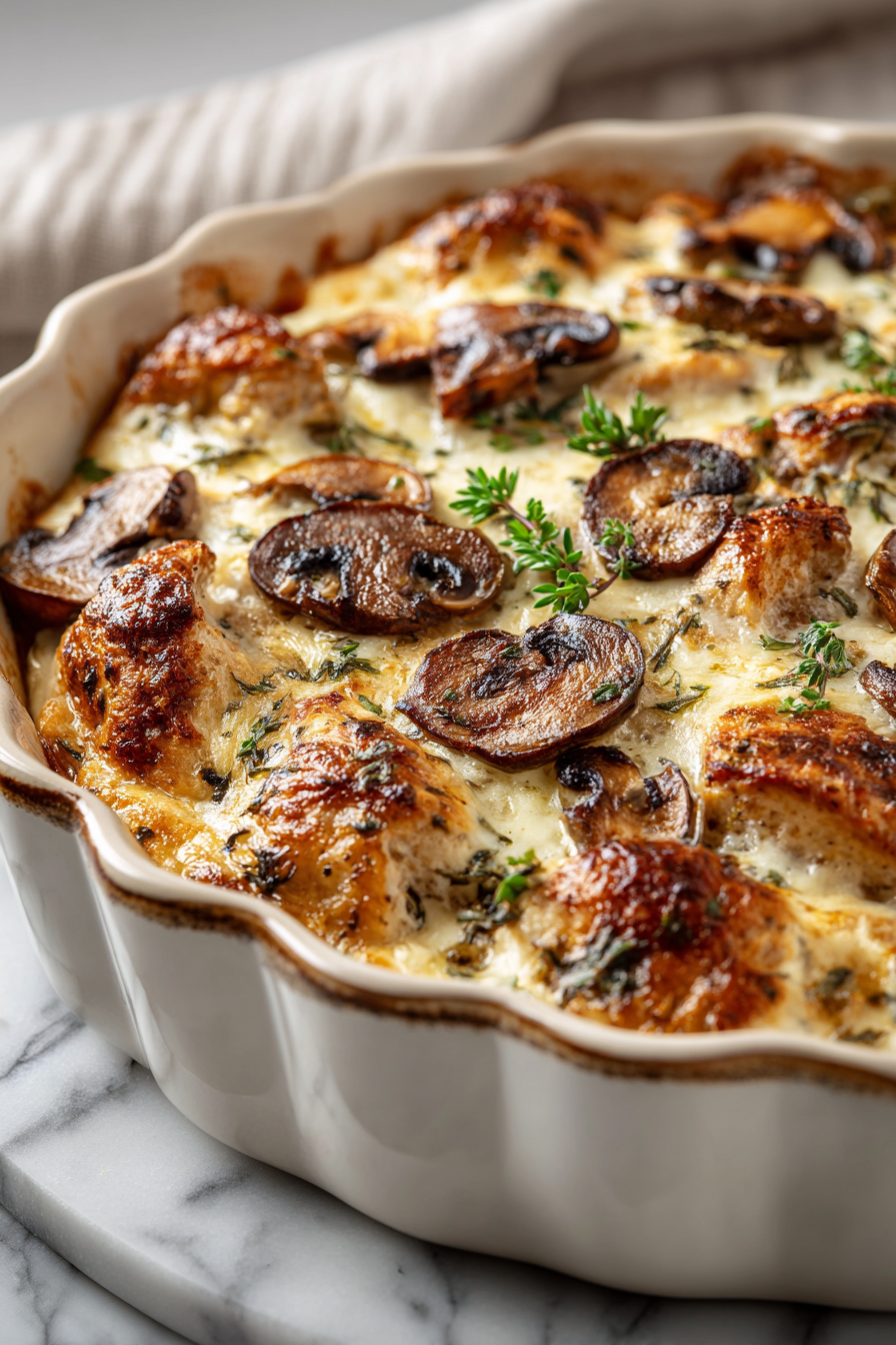 Keto Garlic Chicken Mushroom Casserole