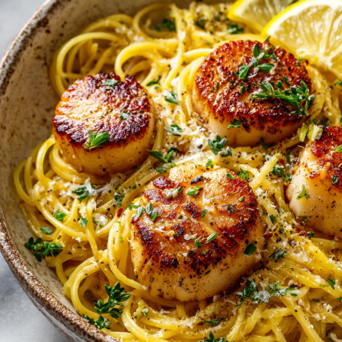 Lemon Garlic Scallops Pasta