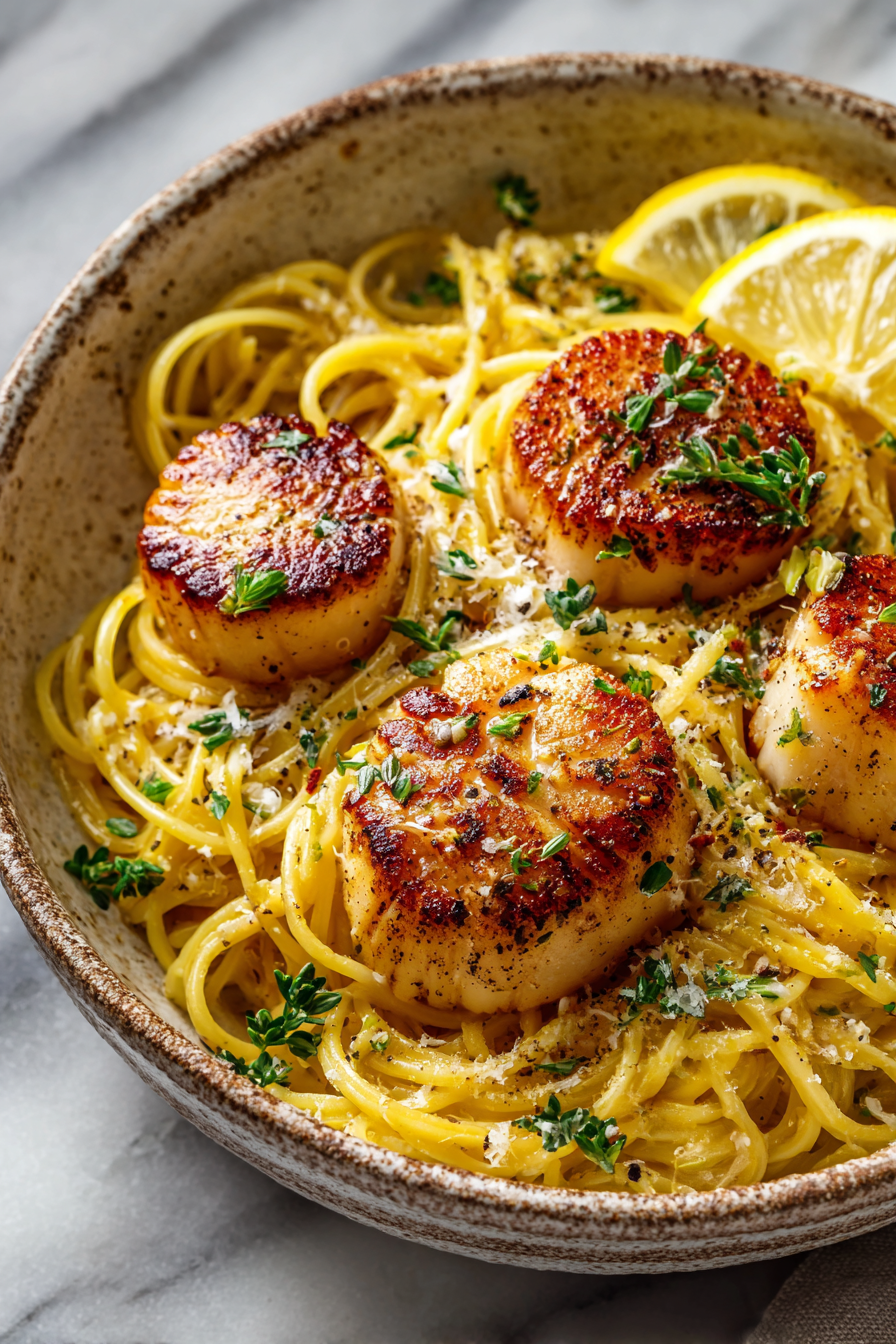 Lemon Garlic Scallops Pasta