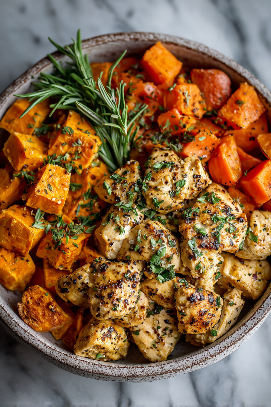 Maple Dijon Chicken Sweet Potato Bowls