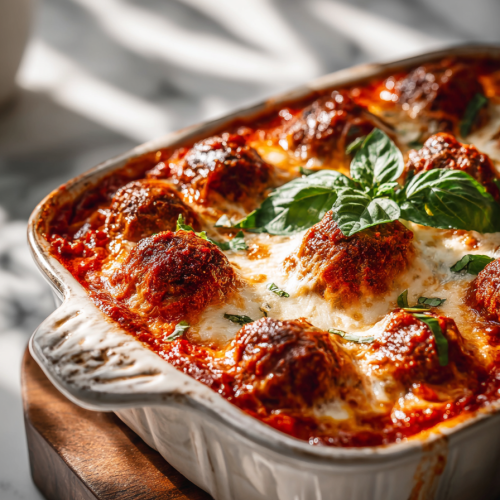 Meatball Casserole with Melted Mozzarella