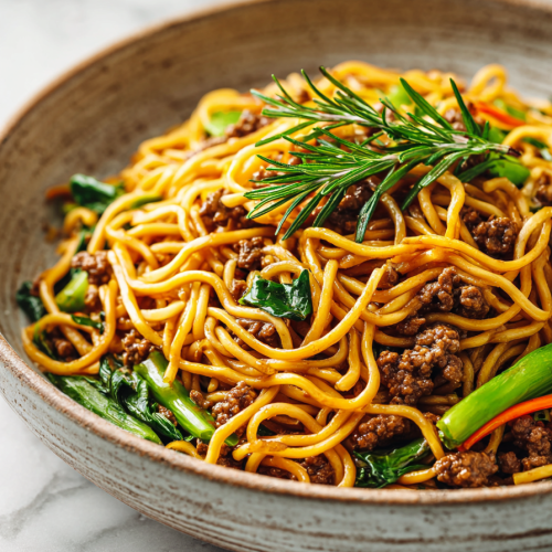 Mongolian Noodles with Ground Beef