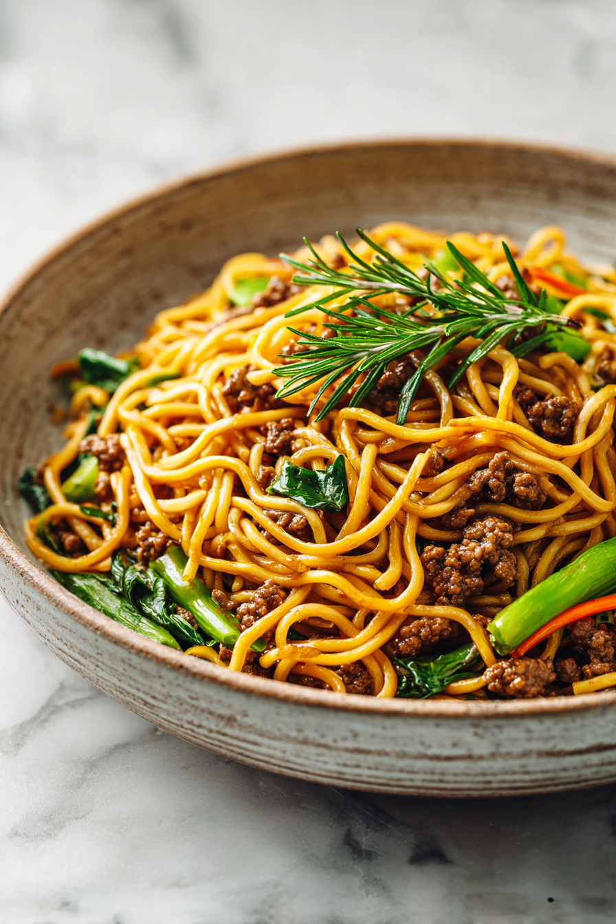Mongolian Noodles with Ground Beef