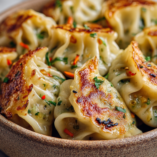 Pan Baked Pork and Vegetable Dumplings