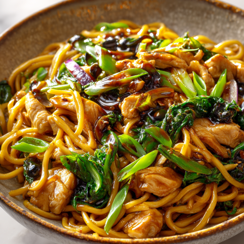 Sticky Garlic Chicken Noodle Stir Fry
