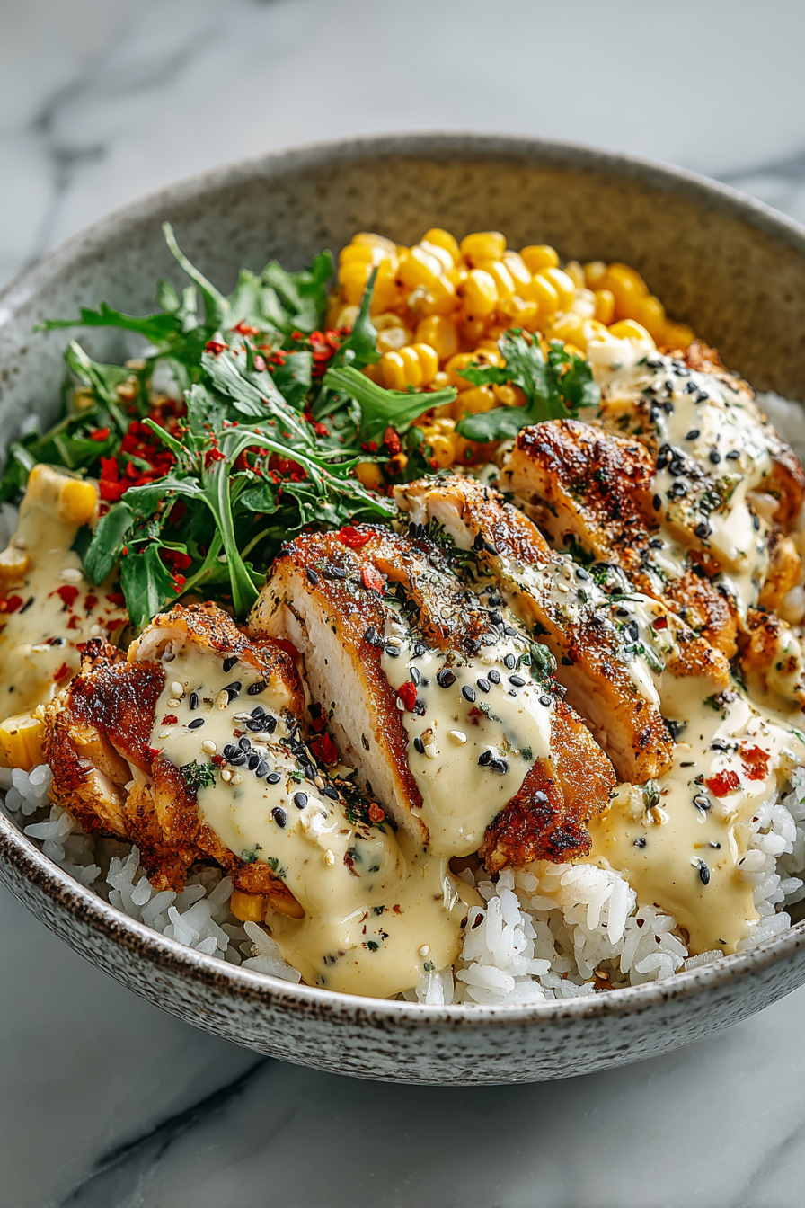 Street Corn Chicken Rice Bowls